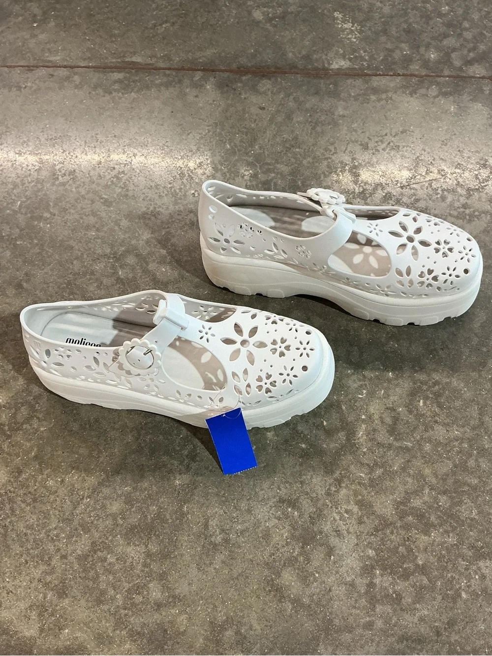 Melissa White Floral Cutout Platform Mary Jane Shoes